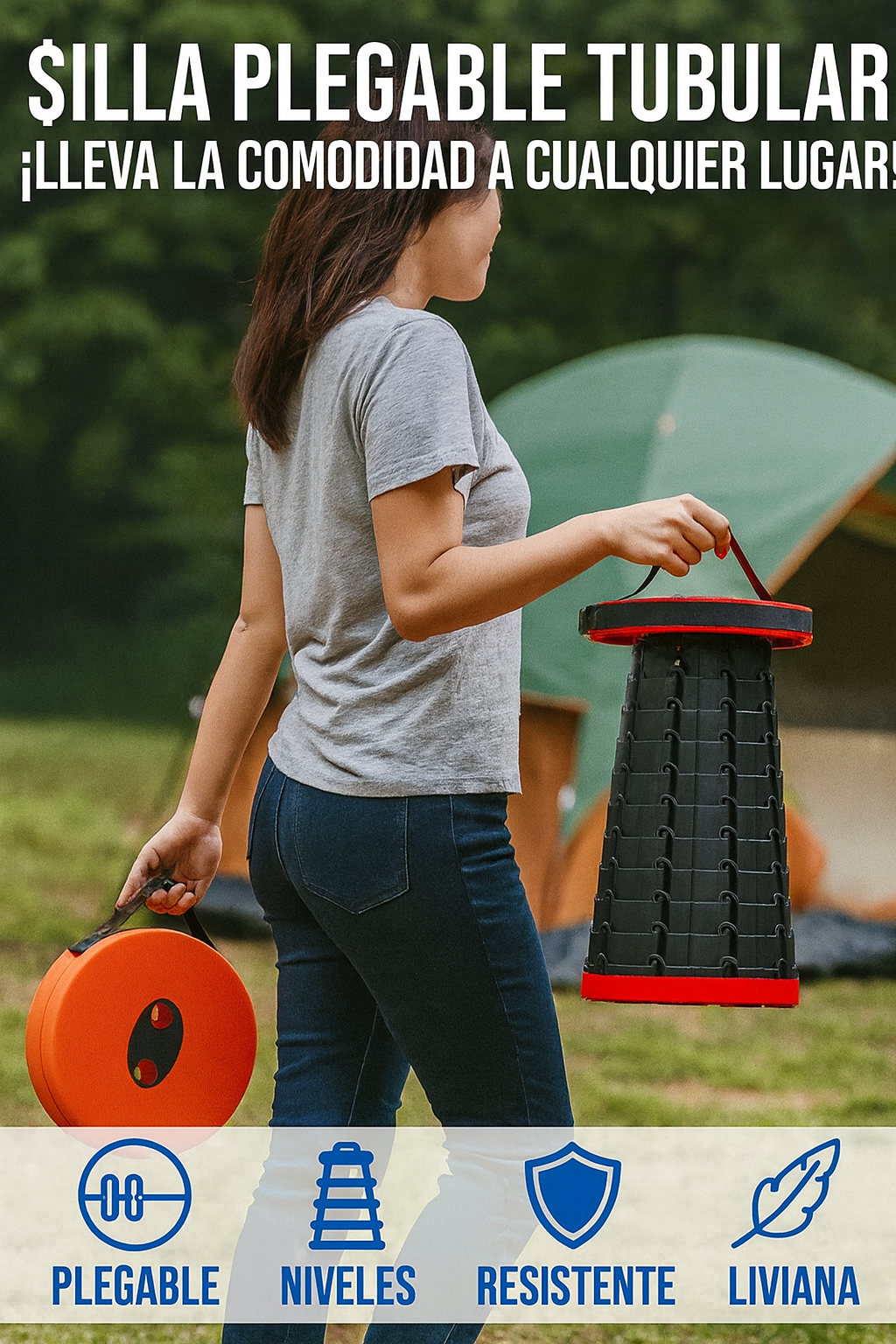 SILLA PLEGABLE TUBULAR DIFERENTES NIVELES - “¡Lleva tu comodidad a cualquier lugar en segundos! 🚀